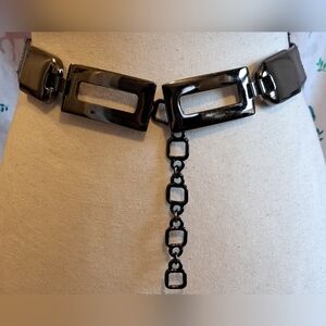 EUC Vintage Suzi Roher Black Leather Stretch Goth Moto Casual Chain Belt 42in